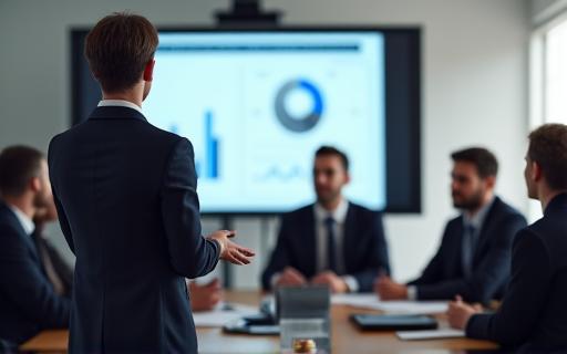 Eine Person präsentiert vor einer kleinen Gruppe in einem Workshop-Szenario.